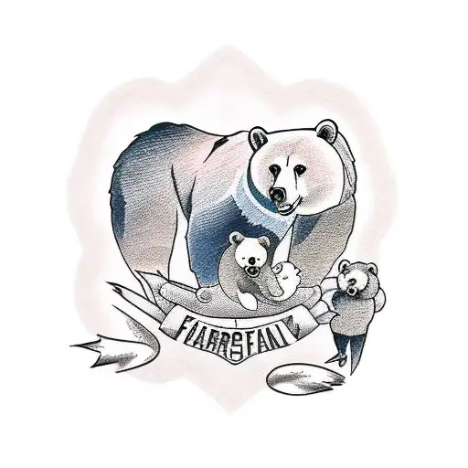 Half Sleeve Bear Family And Landscape