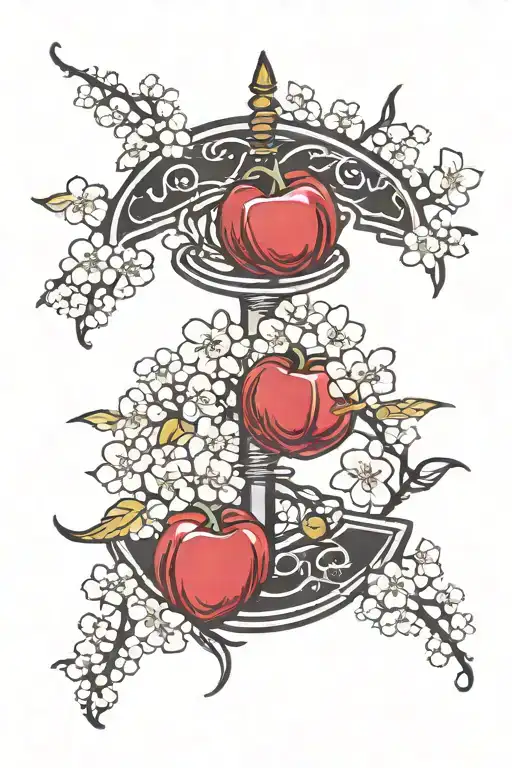 A Minimalist Tattoo Design Of The Libra And Scorpio Signs Intertwined With A Cherry Blossom