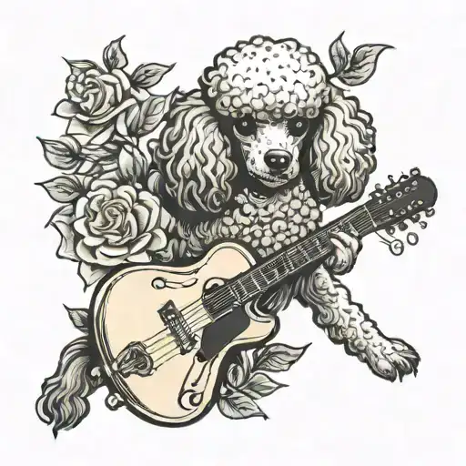 Poodle And Guitar With Roses