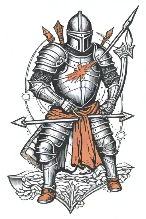Knight In Plate Armor With An Arrow Piercing Eyes
