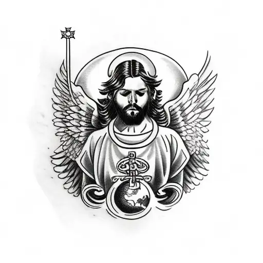 Angelic Lord With Mantle Cristal Globe Cloud Realistic