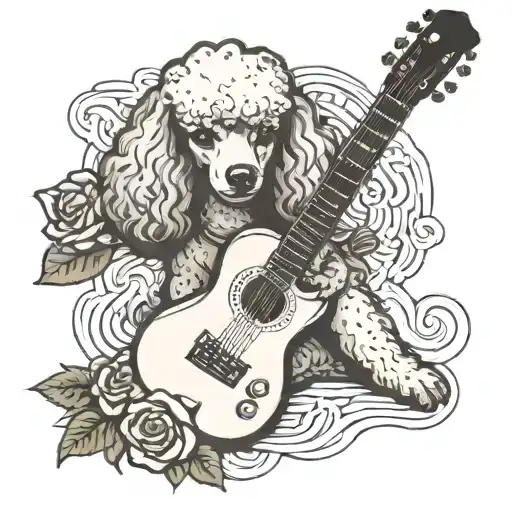 Poodle And Guitar With Roses