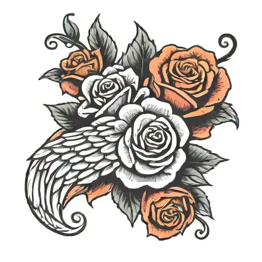 Angel Wing With Rose Wrapped