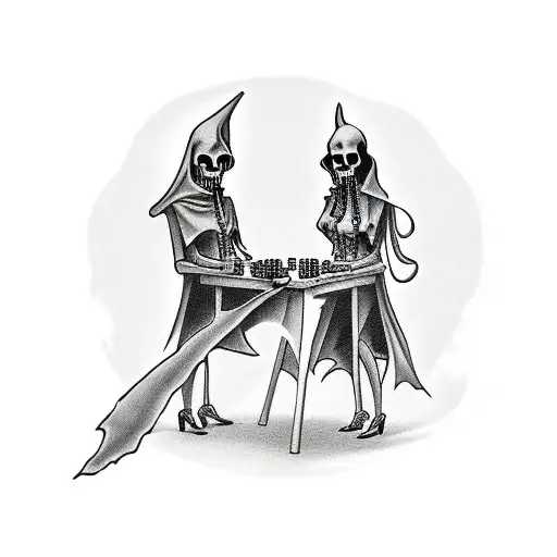 The Grim Reaper And A Witch Playing Dice At A Table