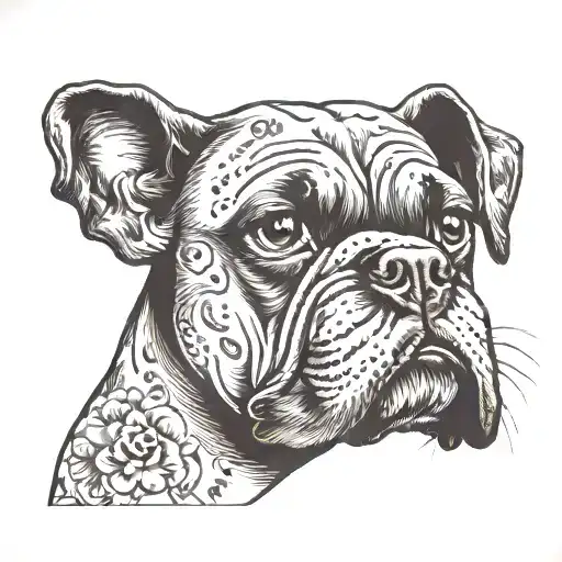 Black And White Tattoo Boxer Dog Face