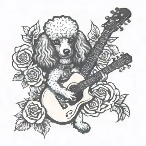 Poodle And Guitar With Roses