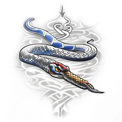 Flaming Sword With A Snake Wrapped Around It