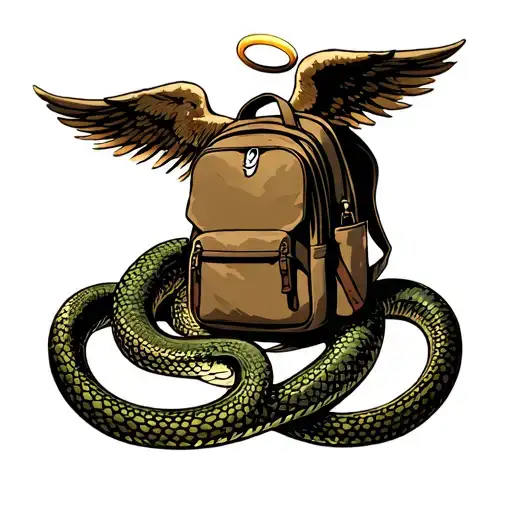Snake With Halo Slithering Around Backpack