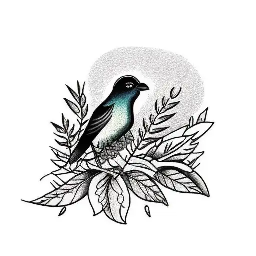 Traditional Bird Perched On Leaves For Men