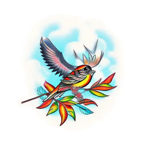 Traditional Bird Perched On Leaves For Men