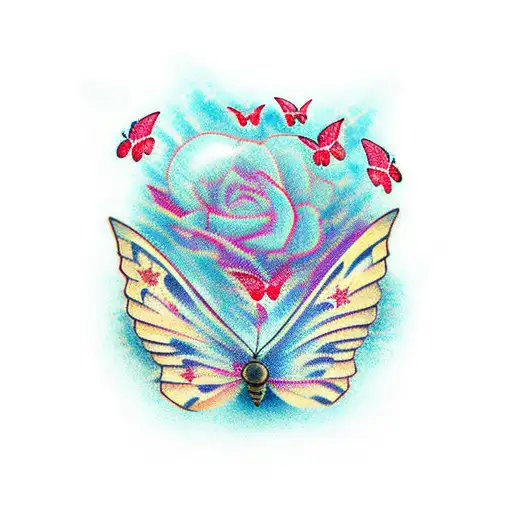 A Book With Red Writing In It Fading Into Butterflies