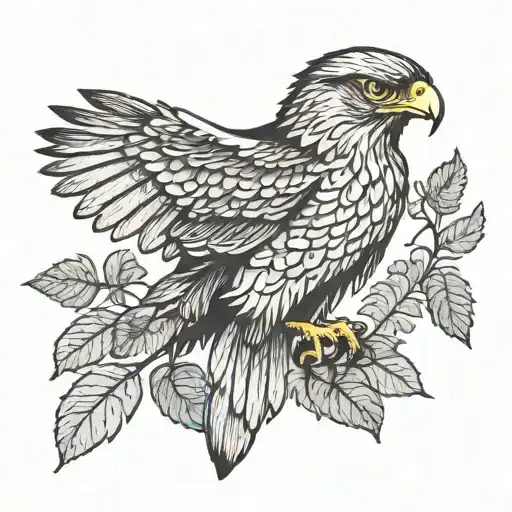 A Hawk With Spread Wings With Plants Growing Out Of Them