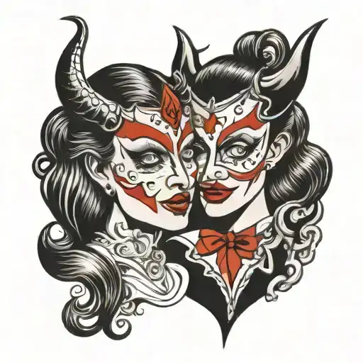 Two Female Devils Drama Masks Tragedy And Comedy