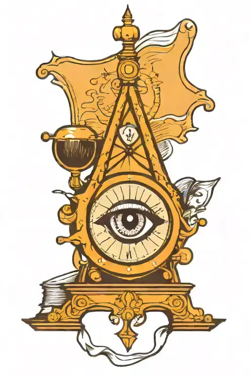 All Seeing Eye Looking Over A Clock And A Book