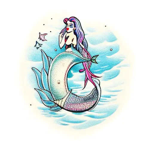 Mermaid Girl Lounging On A Giant Seashell In A Serene Lagoon