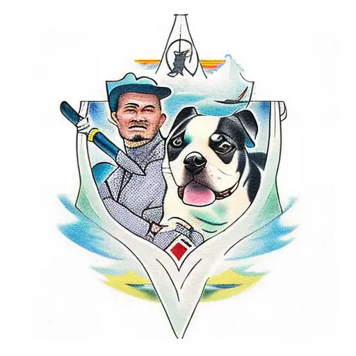 Man And Pet Dog On Canoe Boat