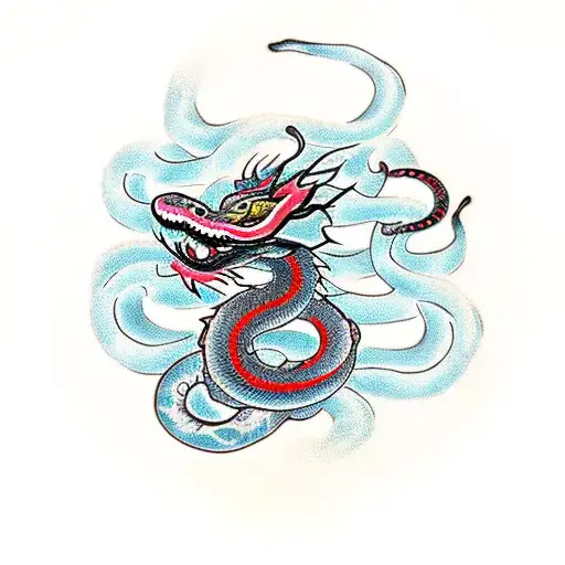 Snake Intertwined With Chinese Dragon