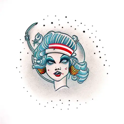 The Drilled Head Of A Girl White And Black