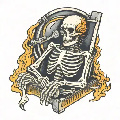 Skeleton Laying In Anvil Surrounded By Flames