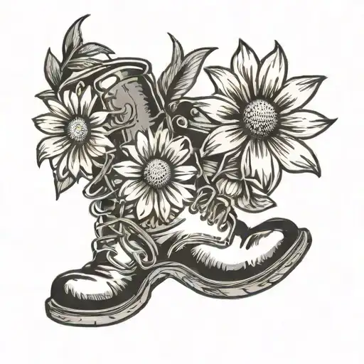 Punk Boot Crushing Simple Daisy Flower