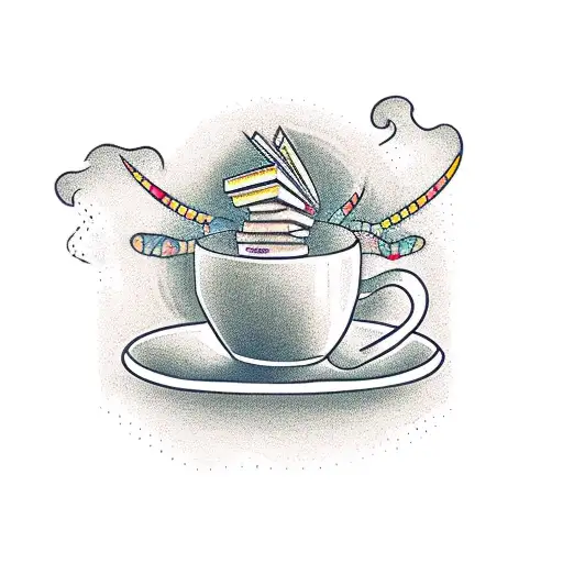 A Lesbian Symbol Intertwined With A Stack Of Books And A Cup Of Coffee