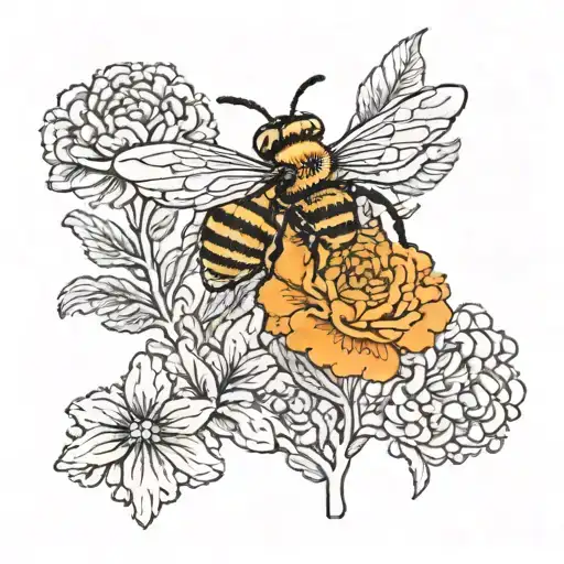 Orange And Yellow Marigolds With A Bee