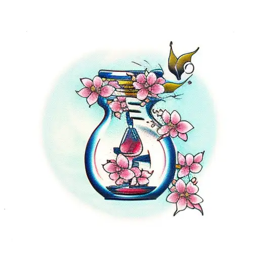 Hourglass With 2Cherry Blossoms