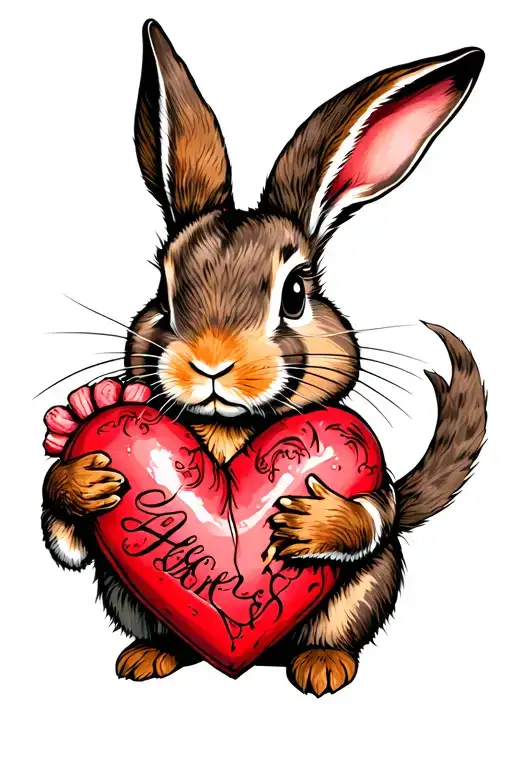 Bunny With Tattoo Eat Raw Heart Symbolizing Love