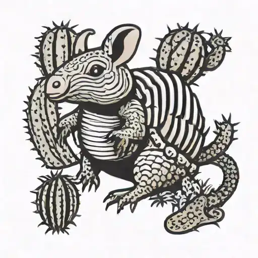 Armadillo Hugging A Cactus Growing