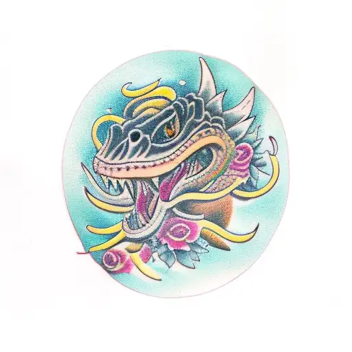 Basilisk With Floral Background