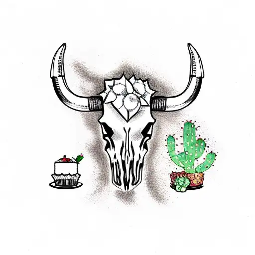 Longhorn Skull With A Dessert Cactus Scene Inside