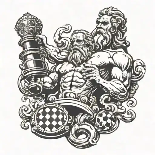 A Powerful Zeus Figure Holding A Chess Piece In One Hand And An Octopus Wrapped Around The Other Arm