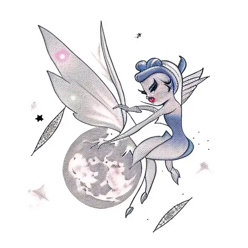 Tinker Bell Sitting On The Moon With Musical Notes As Stars