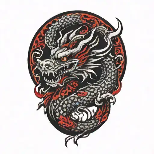 Black And Blood Red And White Dragon