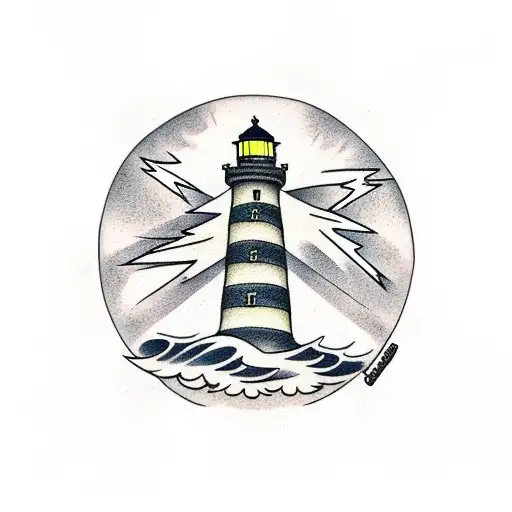 Lighthouse With Lightning And Crashing Waves