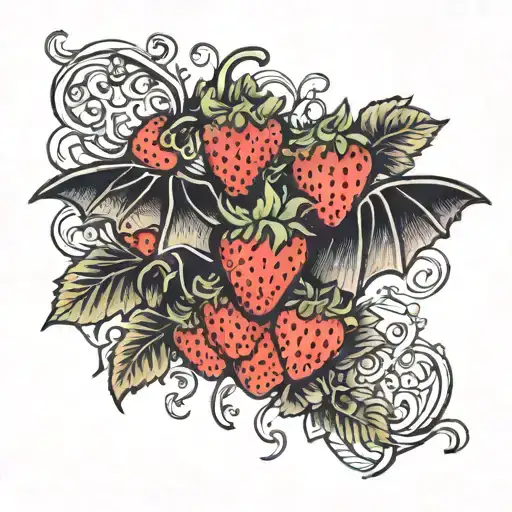 Goth Waist Design Combining Elements Of Strawberries And Bats