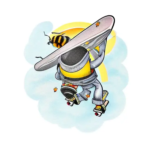Radical Bumble Bee Grabbing A Skateboard In The Air