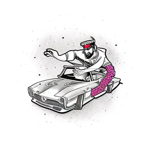 Dj Spinning Records With Jdm Cars Drifting In The Background