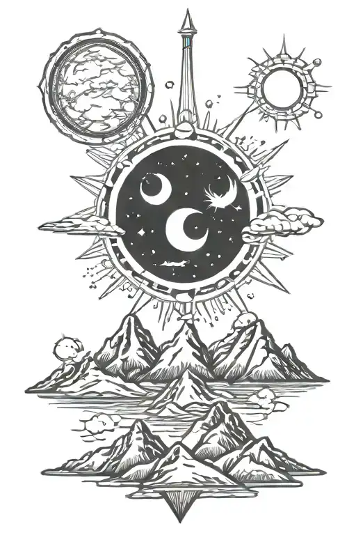 Mountain Range Pisces Constelation Moon Sun