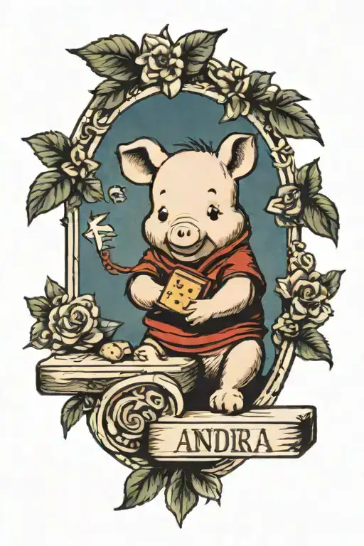 Baby Piglet From Winnie-the-pooh With Kids Blocks The Name Andrea Inside The Blocks