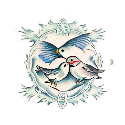 Father Bird And 3 Baby Birds