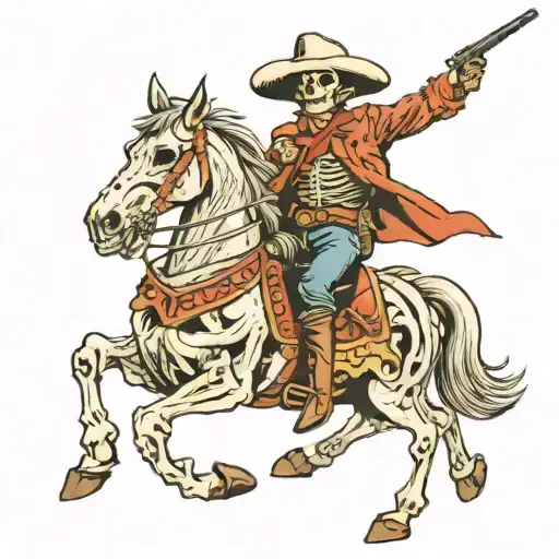 Skeleton Riding A Horse Shooting His Six Shooter