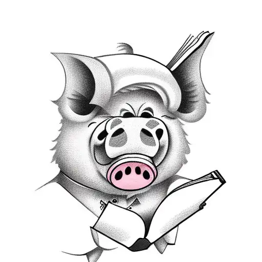 Anthropomorphic Pig Wearing A Waistcoat Reading A Book