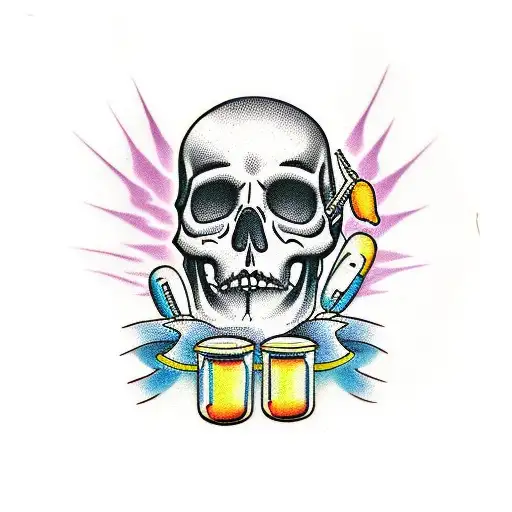 Pill And Skull Represent Hangover