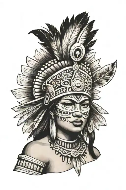 Topless Aztec Warrior Woman Face