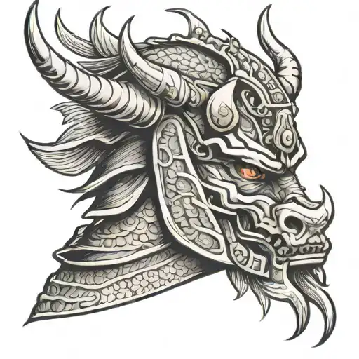 Samurai Head In Armour Dragon Wrapped