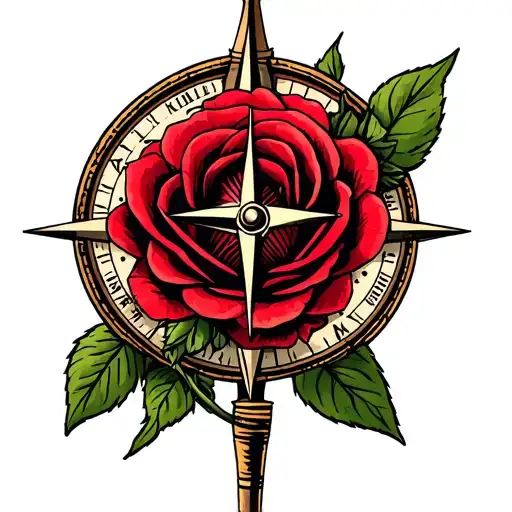 Red Rose With Compass Surrounded