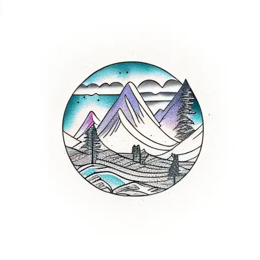 Mountain Scene With Trees And Angel