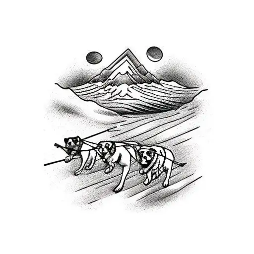 Dogsled Team With Mountains In Background