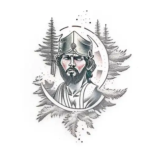 A Stoic Warrior Surrounded By A Forest Of Ancient Trees